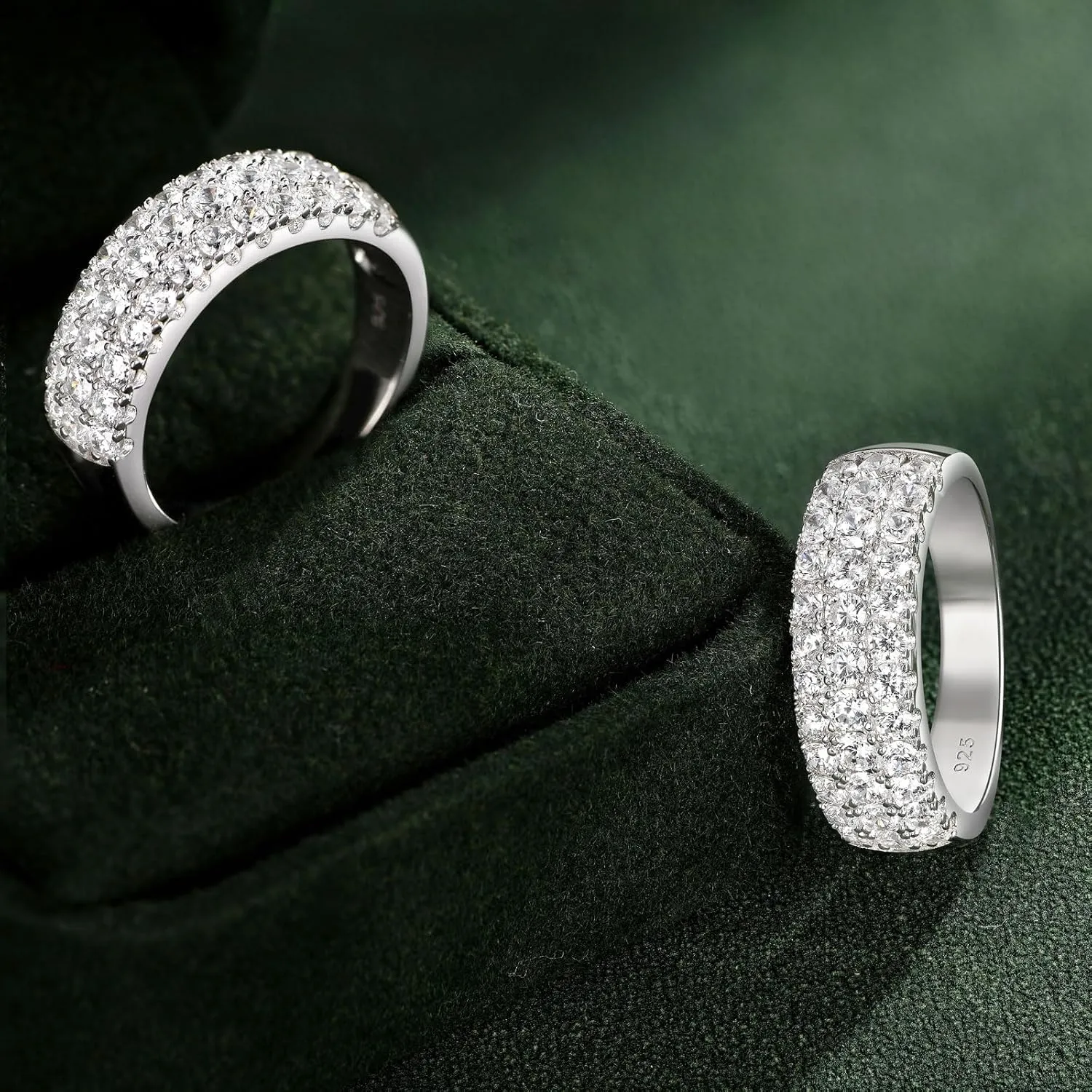 SHELOVES Three Row Eternity Ring for Women Round Cut CZ Sterling Silver Wedding Bands Rings for Her Size 5-12