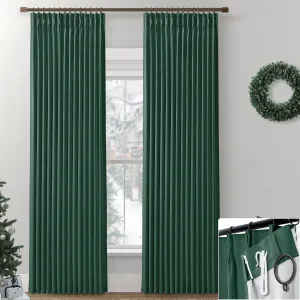 SHINELAND Forest Green Blackout Curtains 96 Inch Long,Pinch Pleated Linen Black Out 96 Inch Curtains 2 Panel Set for Living Room