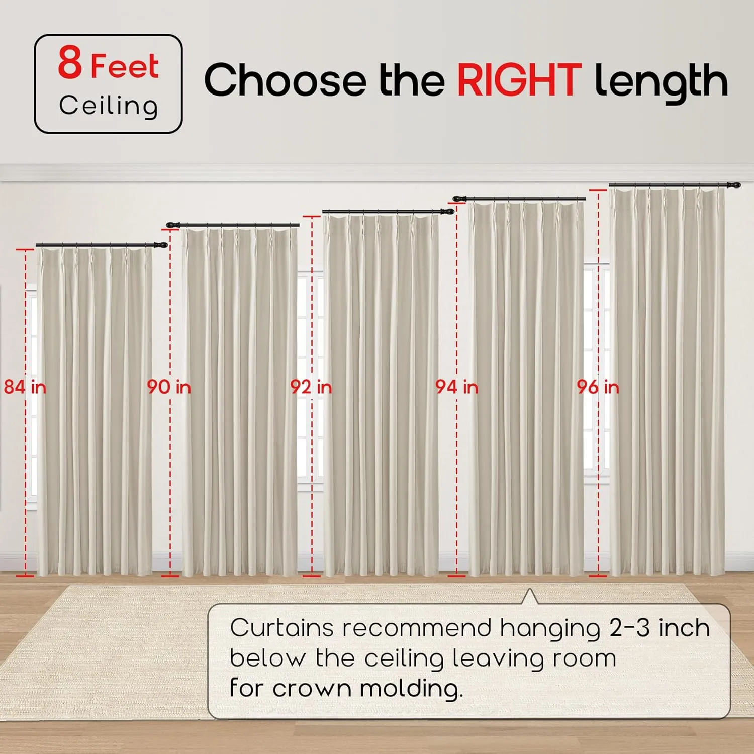 SHINELAND French Country Curtains for Living Room,Beige Blackout Pinch Pleated Linen Shabby Chic Curtains for Bedroom 96 Inches Long 2 Panels Set