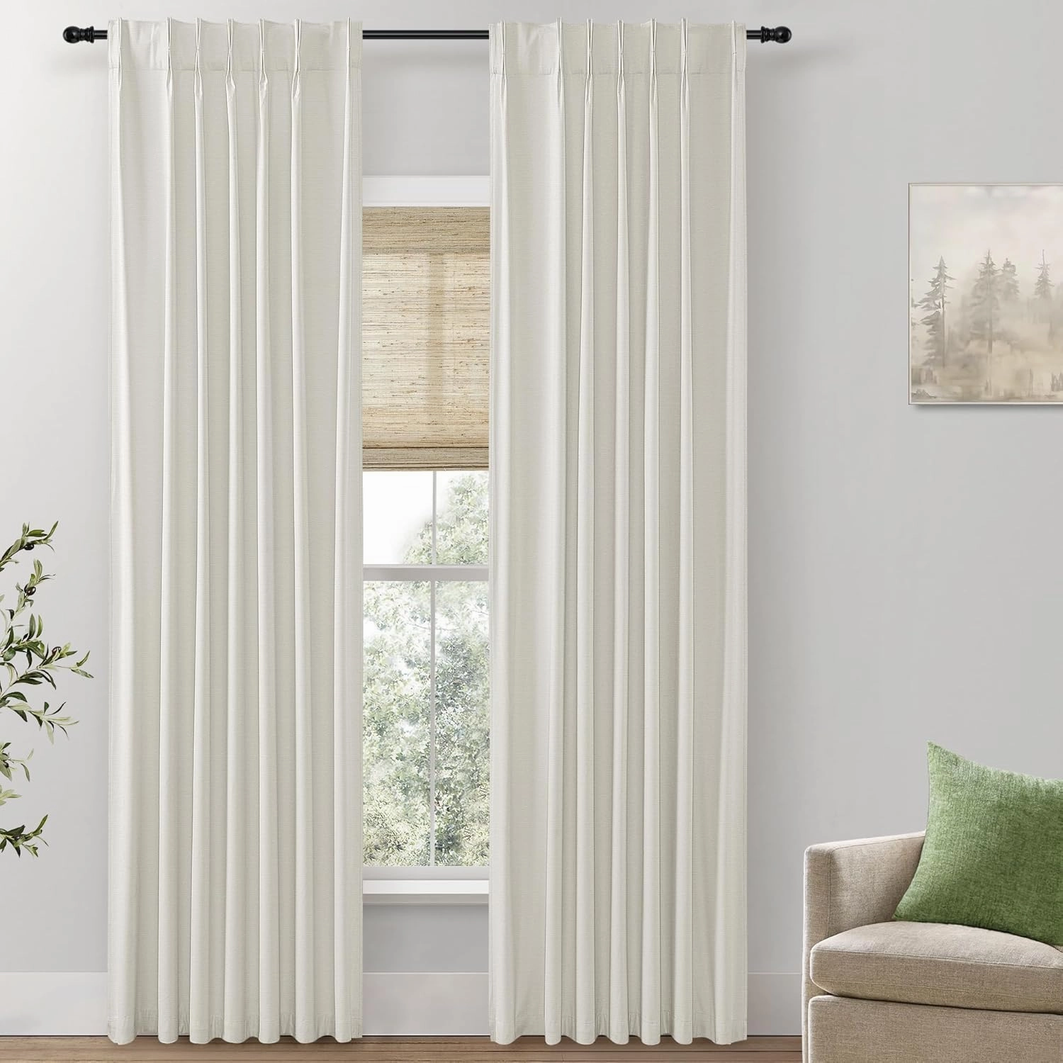SHINELAND Black Out Curtains 96 Inches Long,Cream Linen Pinch Pleated Blackout Floor to Ceiling Curtains for Living Room 2 Panel Set,Cortinas para Cuarto Bloqueador De Luz