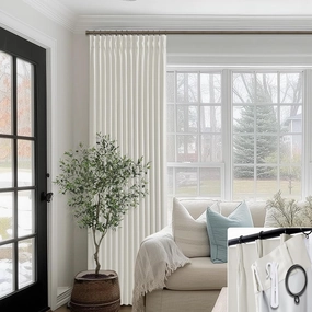 SHINELAND Black Out Curtains 96 Inches Long,Cream Linen Pinch Pleated Blackout Floor to Ceiling Curtains for Living Room 2 Panel Set,Cortinas para Cuarto Bloqueador De Luz