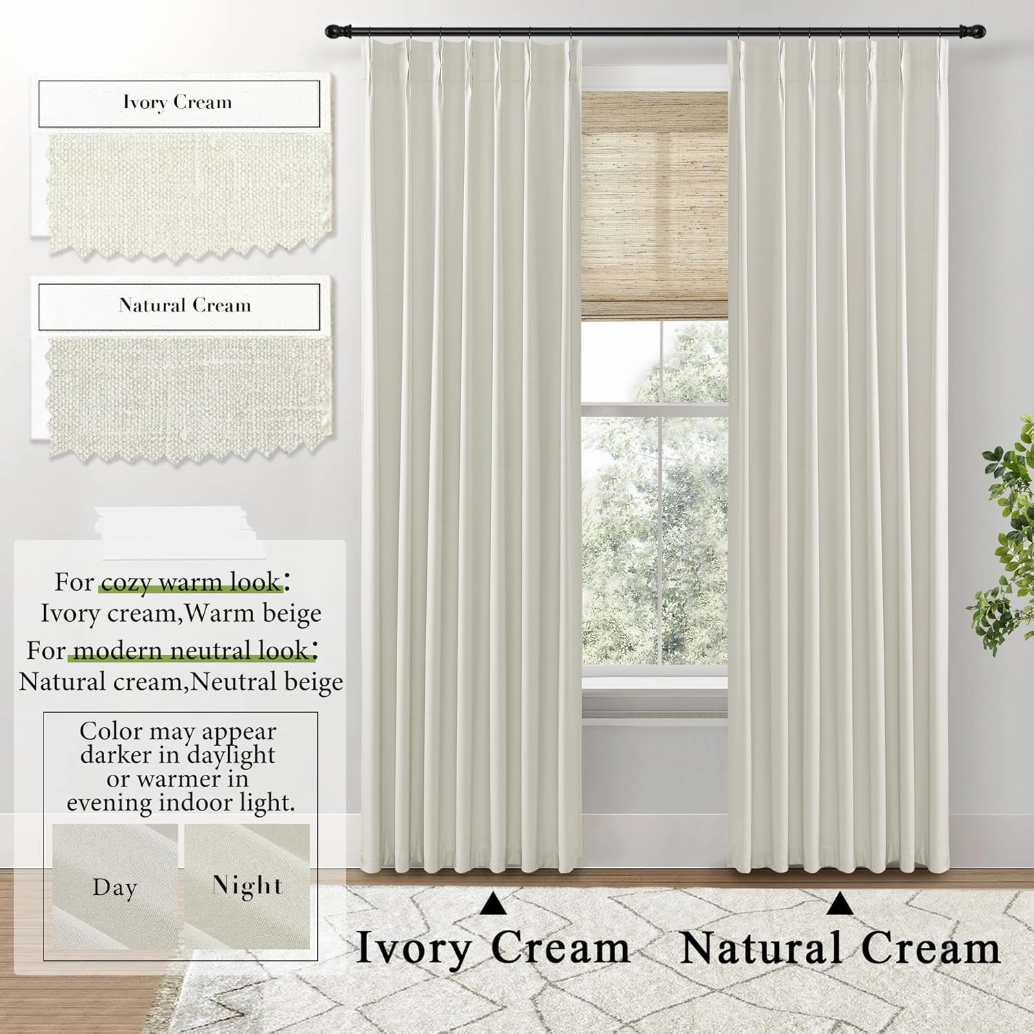 SHINELAND Black Out Curtains 96 Inches Long,Cream Linen Pinch Pleated Blackout Floor to Ceiling Curtains for Living Room 2 Panel Set,Cortinas para Cuarto Bloqueador De Luz