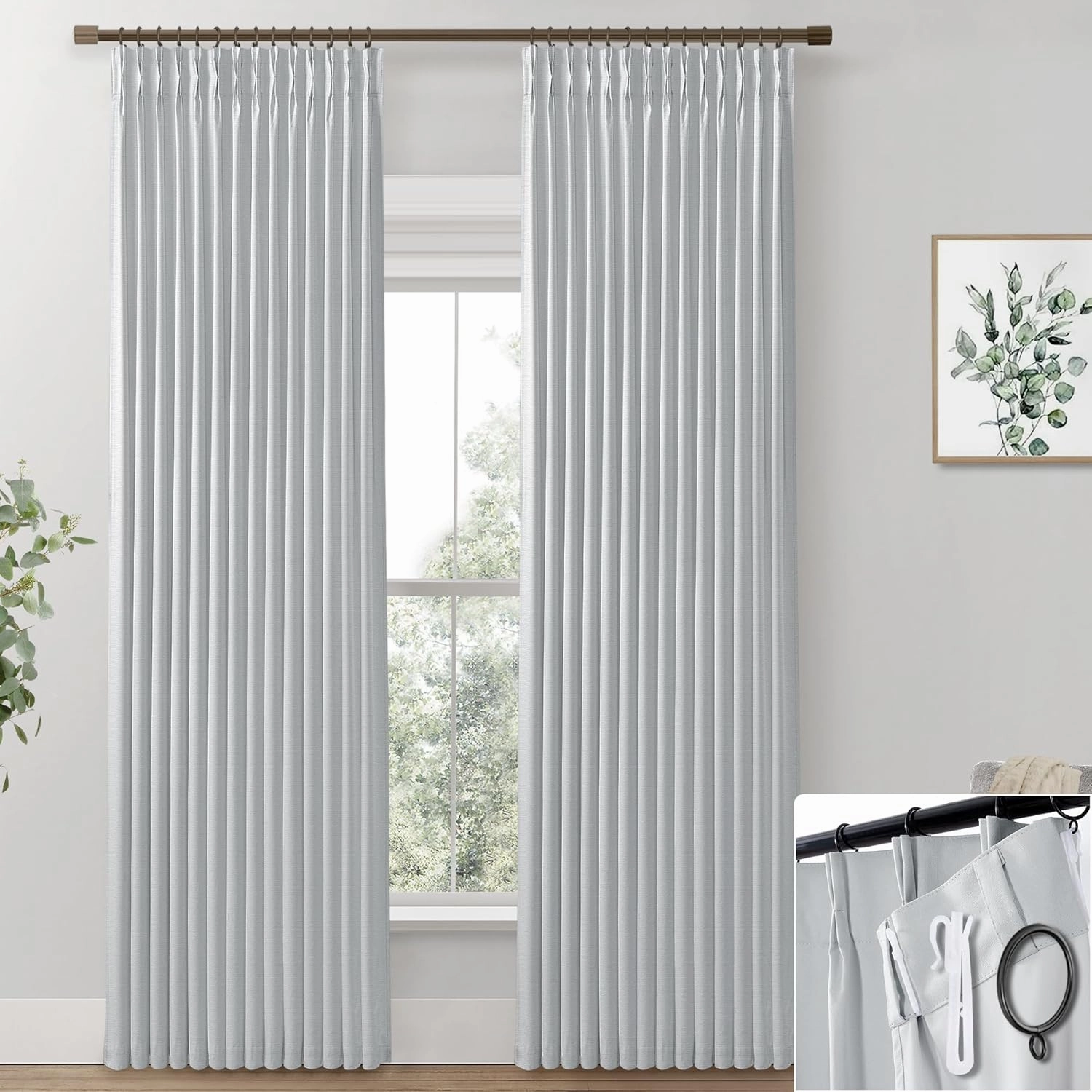 SHINELAND Light Grey Blackout Curtains for Bedroom Living Room 96 Inches Long,100% Black Out Pinch Pleated Gray Curtains 2 Panels Set