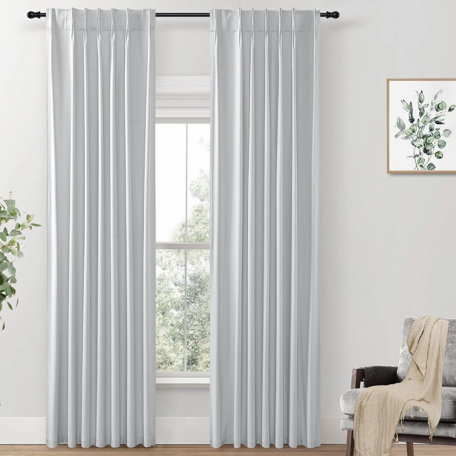 SHINELAND Light Grey Blackout Curtains for Bedroom Living Room 96 Inches Long,100% Black Out Pinch Pleated Gray Curtains 2 Panels Set