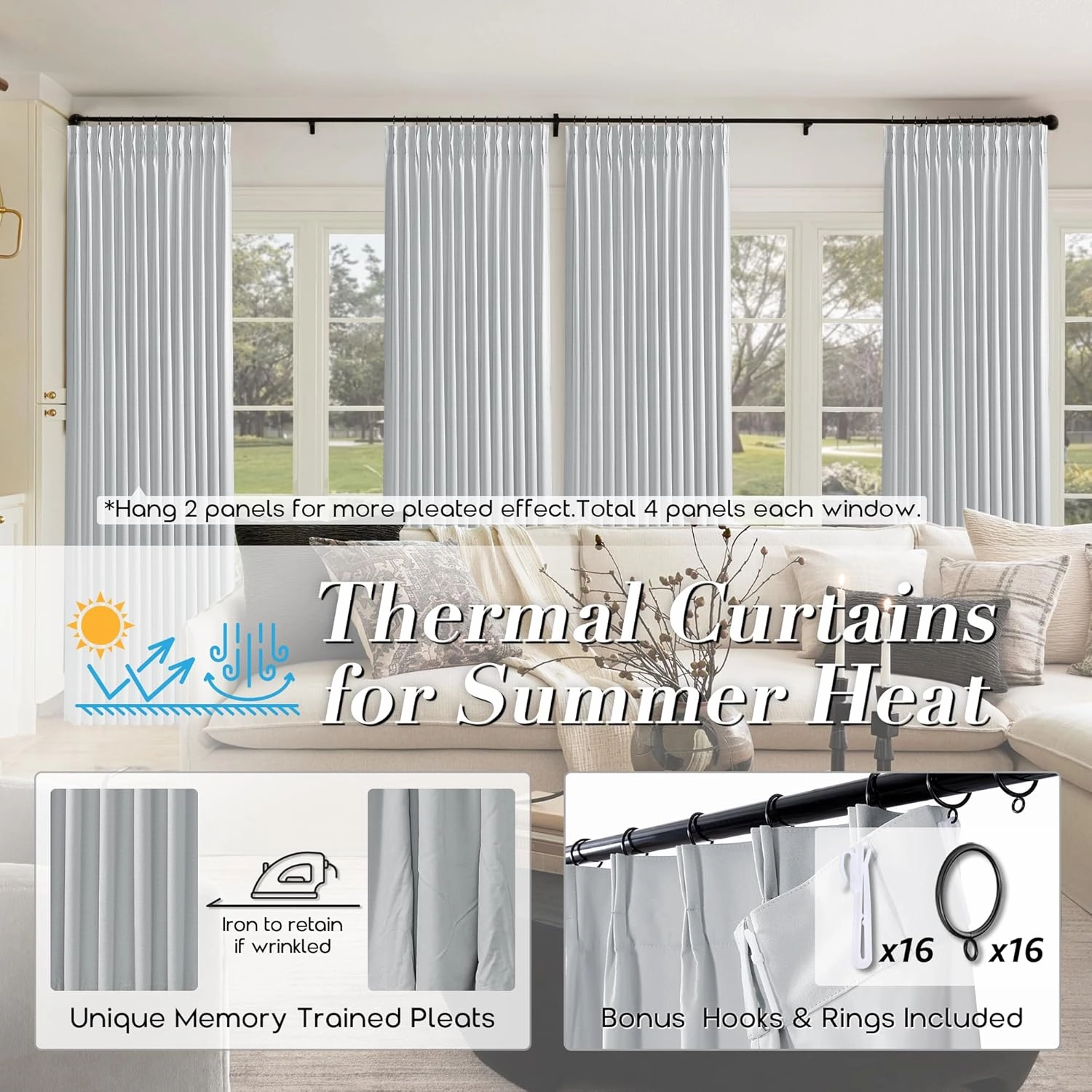 SHINELAND Light Grey Blackout Curtains for Bedroom Living Room 96 Inches Long,100% Black Out Pinch Pleated Gray Curtains 2 Panels Set