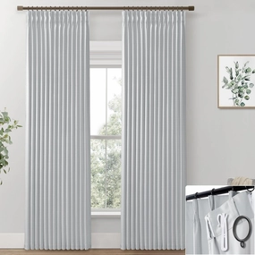 SHINELAND Light Grey Blackout Curtains for Bedroom Living Room 96 Inches Long,100% Black Out Pinch Pleated Gray Curtains 2 Panels Set