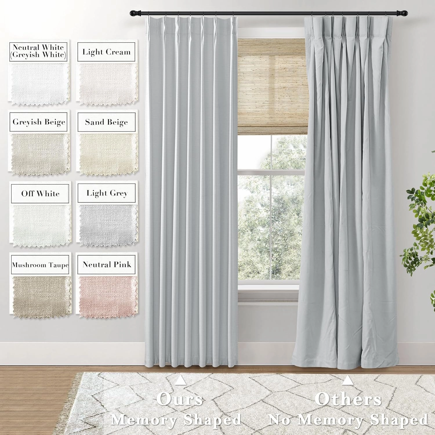 SHINELAND Light Grey Blackout Curtains for Bedroom Living Room 96 Inches Long,100% Black Out Pinch Pleated Gray Curtains 2 Panels Set