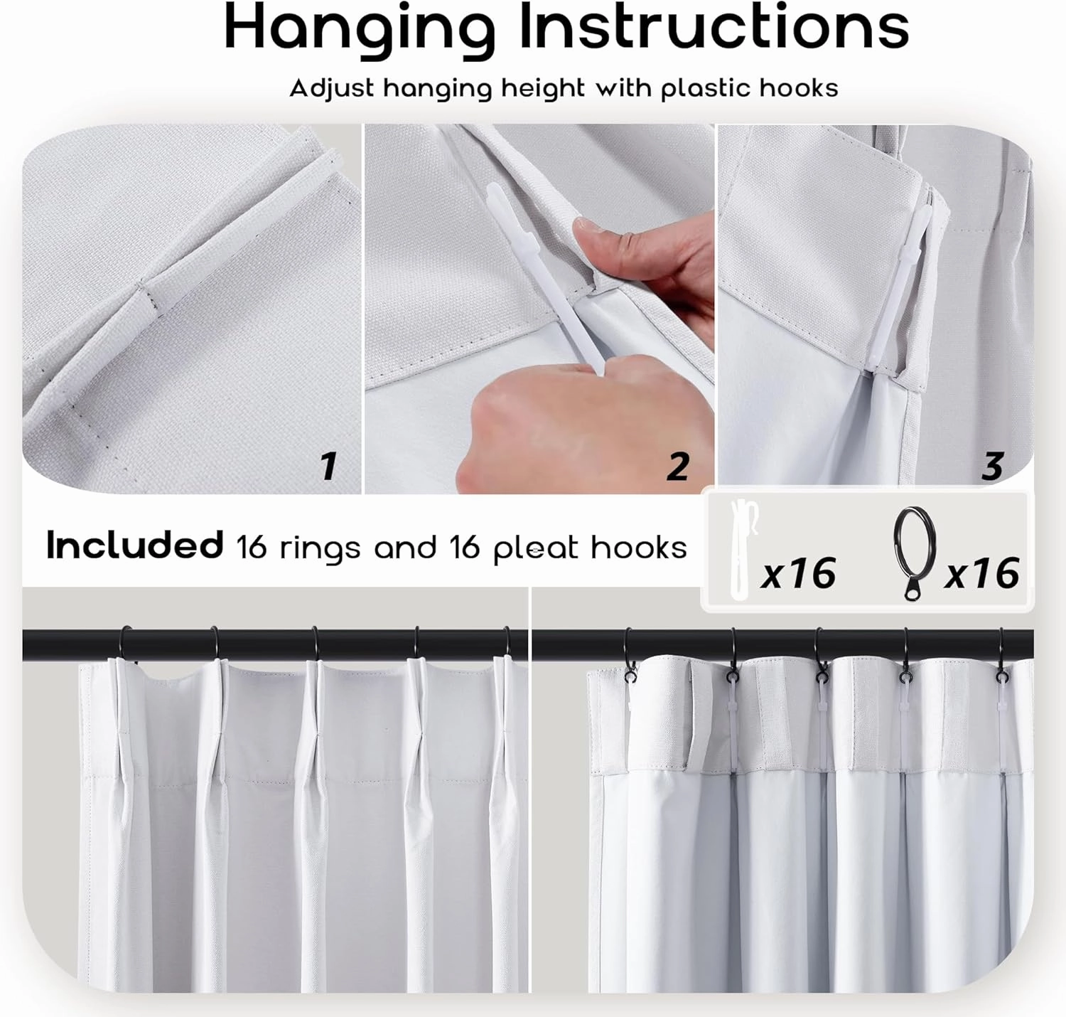 SHINELAND White Greyish Blackout Curtains 96 Inches Long,Pinch Pleated Linen Black Out Curtains for Bedroom 2 Panel Set