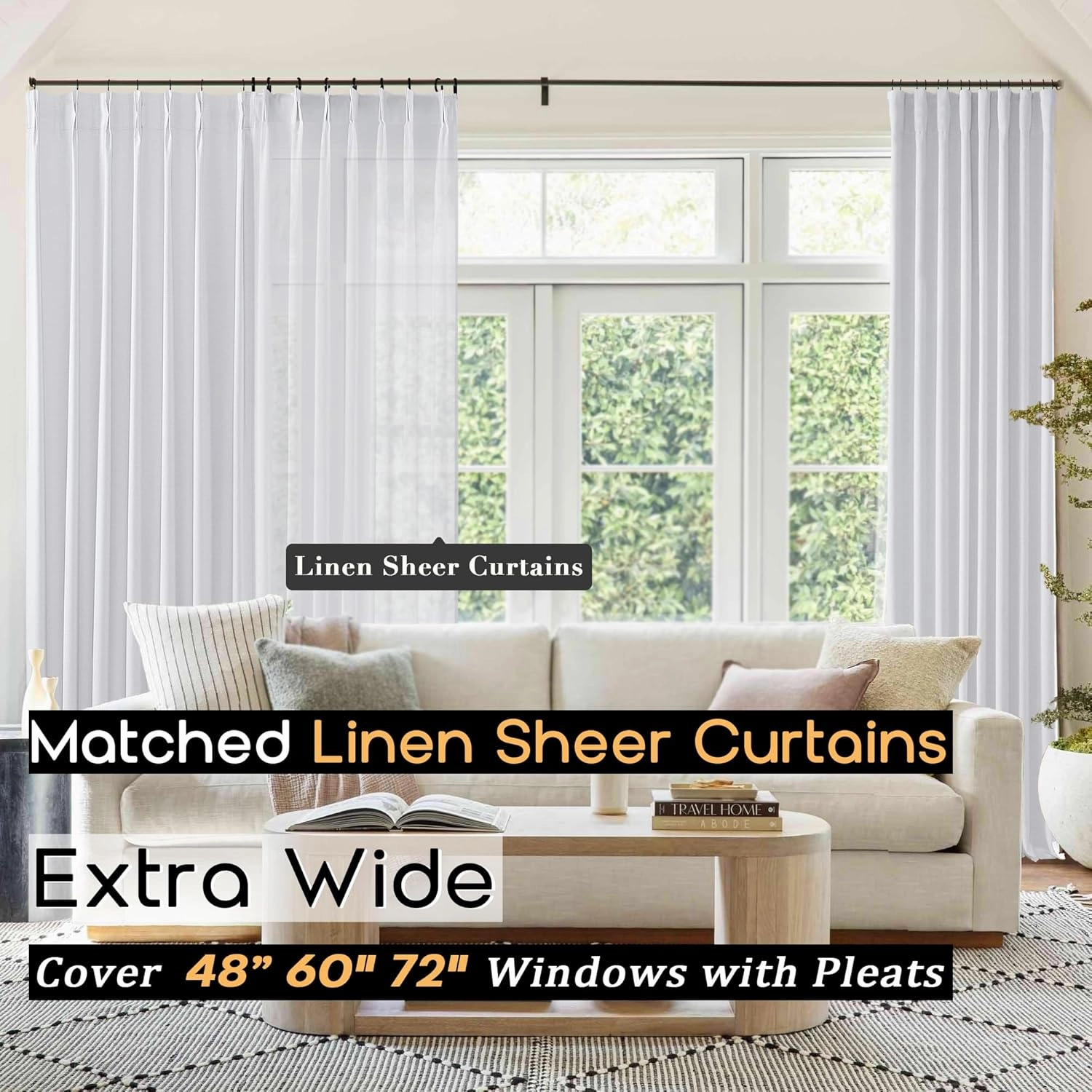 SHINELAND White Greyish Blackout Curtains 96 Inches Long,Pinch Pleated Linen Black Out Curtains for Bedroom 2 Panel Set