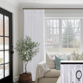 SHINELAND White Greyish Blackout Curtains 96 Inches Long,Pinch Pleated Linen Black Out Curtains for Bedroom 2 Panel Set