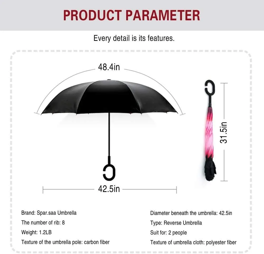SIEPASA 49/56 Inch Inverted Reverse Upside Down Umbrella, Extra Large Double Canopy Vented Windproof Waterproof Stick Golf Umbrellas with C-shape Handle.