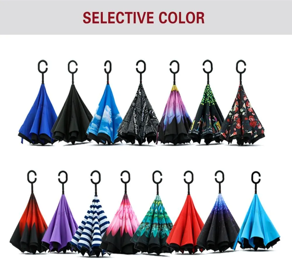 SIEPASA 49/56 Inch Inverted Reverse Upside Down Umbrella, Extra Large Double Canopy Vented Windproof Waterproof Stick Golf Umbrellas with C-shape Handle.
