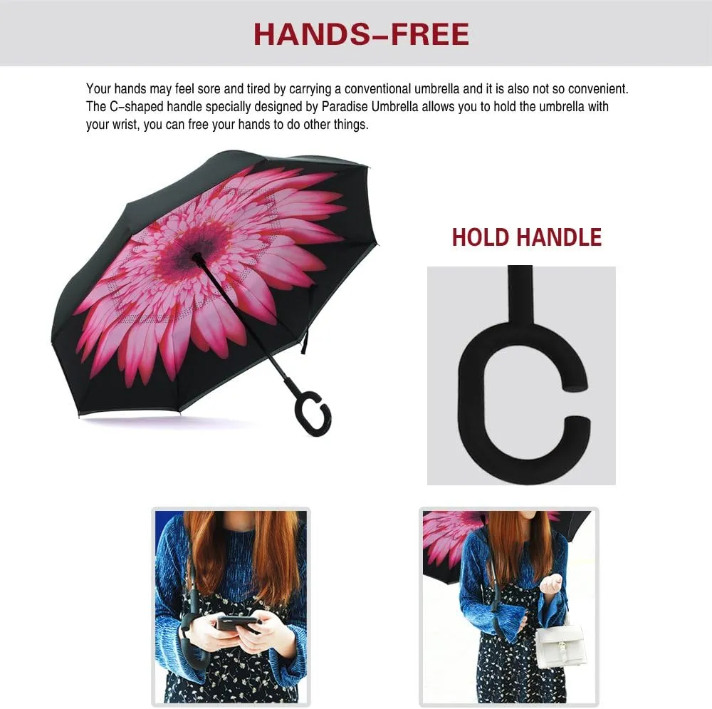 SIEPASA 49/56 Inch Inverted Reverse Upside Down Umbrella, Extra Large Double Canopy Vented Windproof Waterproof Stick Golf Umbrellas with C-shape Handle.