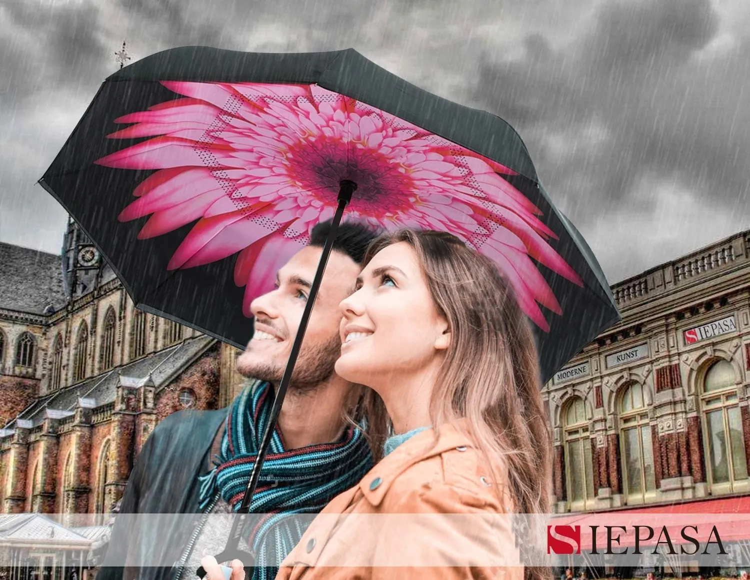 SIEPASA 49/56 Inch Inverted Reverse Upside Down Umbrella, Extra Large Double Canopy Vented Windproof Waterproof Stick Golf Umbrellas with C-shape Handle.
