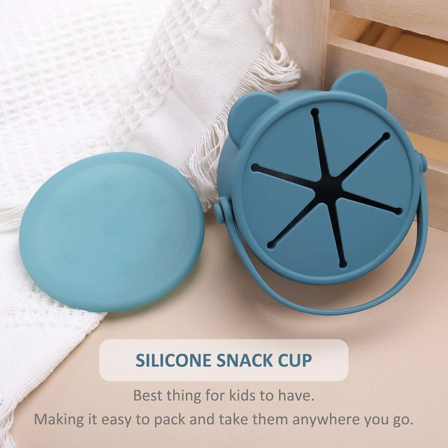 Silicone Snack Cups for Toddlers, Kids Snack Containers No Spill, Baby Treat Holders with Handle Dust Proof Lid, 2 Pack Dishwasher Safe and BPA Free 9 oz