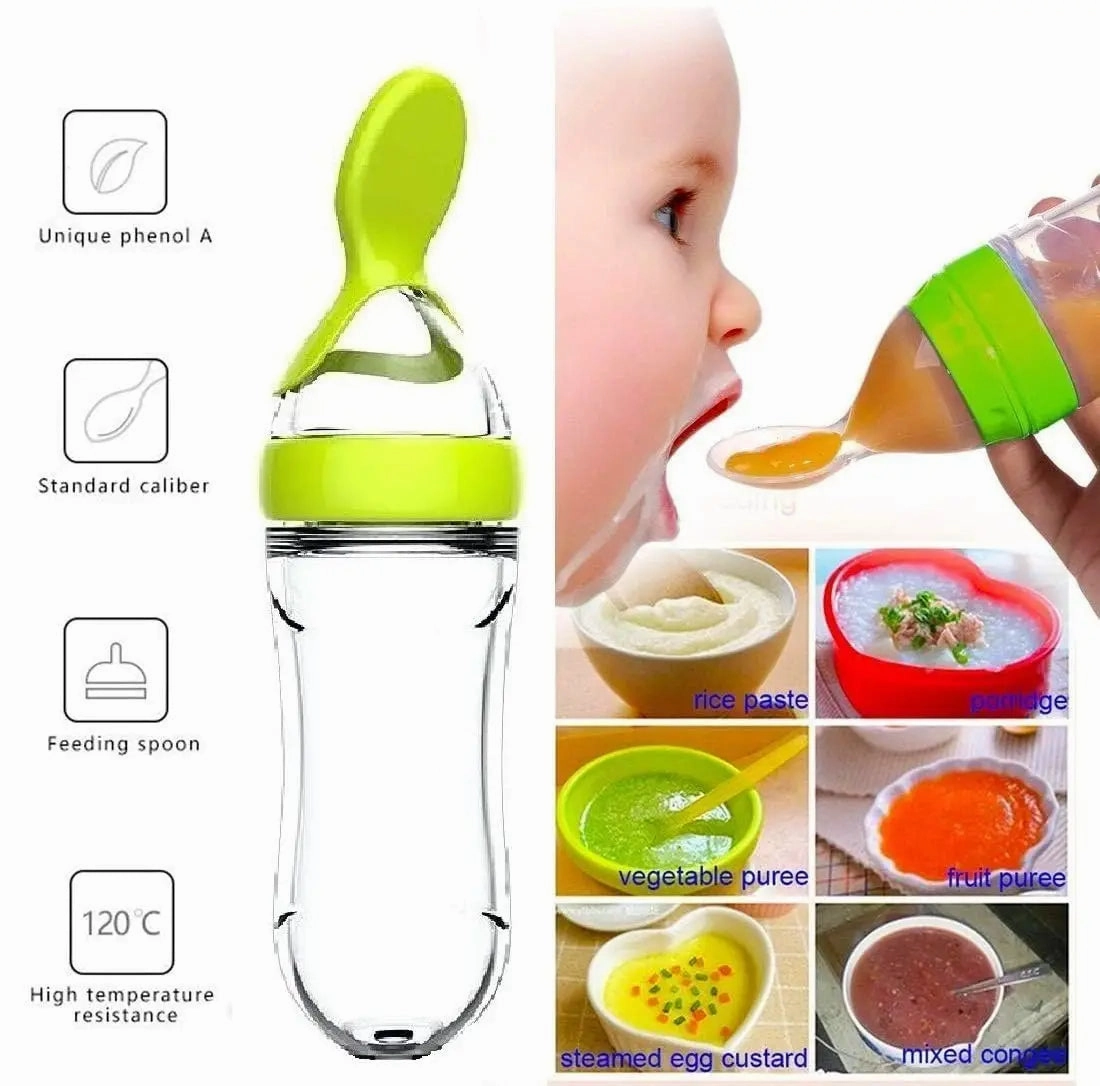 Silicone Baby Squeeze Feeder with Spoon – Food Supplement Bottle