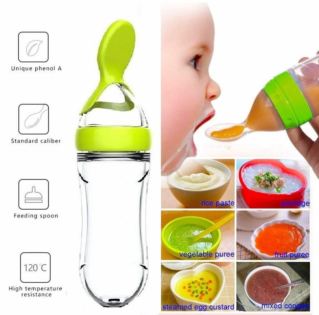 Silicone Baby Squeeze Feeder with Spoon – Food Supplement Bottle