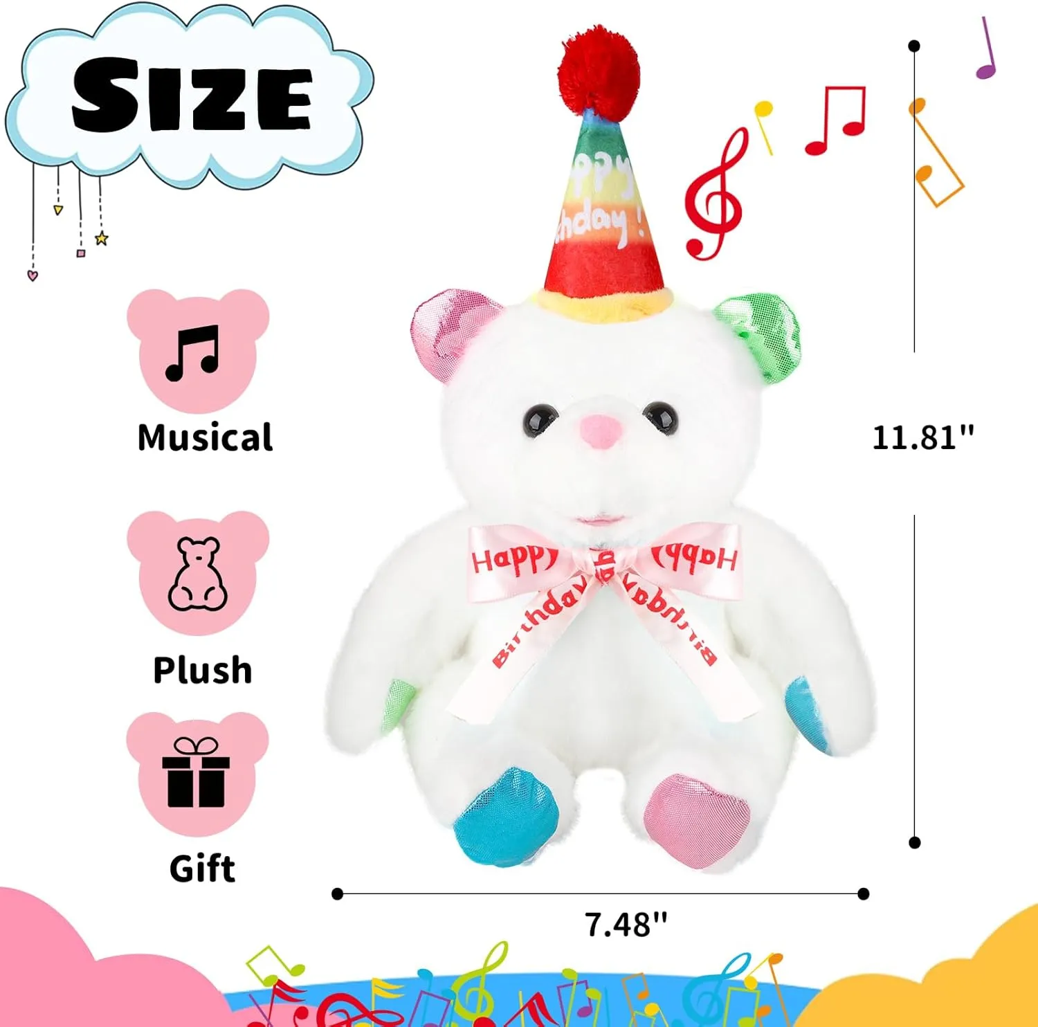 Singing Birthday Teddy Bear Plush Toy Interative Teddy Bear, Musical Moving Mouth Stuffed Animated Toy That Plays Happy Birthday Gifts for 1 2 3 4 5 6 Years Girls Boys, 12" Pink