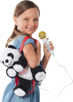 Singing Machine Portable Karaoke Machine for Kids, Plush Toy Backpack with Microphone - The Sing Along Crew, Big Pand (Black & White) - Built-In Karaoke Speaker with Songs, Sound Effects, & Recorder
