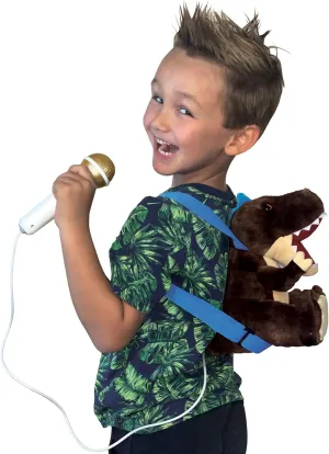 Singing Machine Portable Karaoke Machine for Kids, Plush Toy Backpack with Microphone - The Sing Along Crew, Lil Rex (Brown & Beige) - Built-In Karaoke Speaker with Songs, Sound Effects, & Recorder