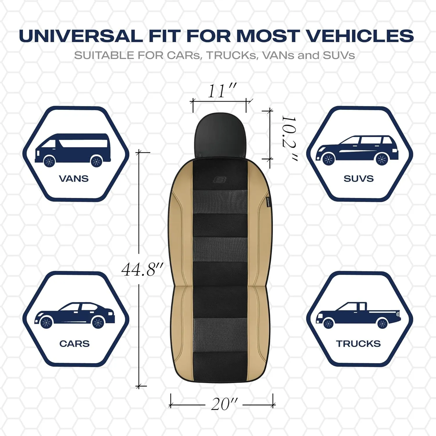 Skechers Aircooled & Memory Foam Car Seat Covers,Premium Leather with EVA Mesh Seat Covers, Front car seat Protector, Airbag Compatible, Automotive Comfort for Most Cars, Vans, Trucks, SUV,Biege