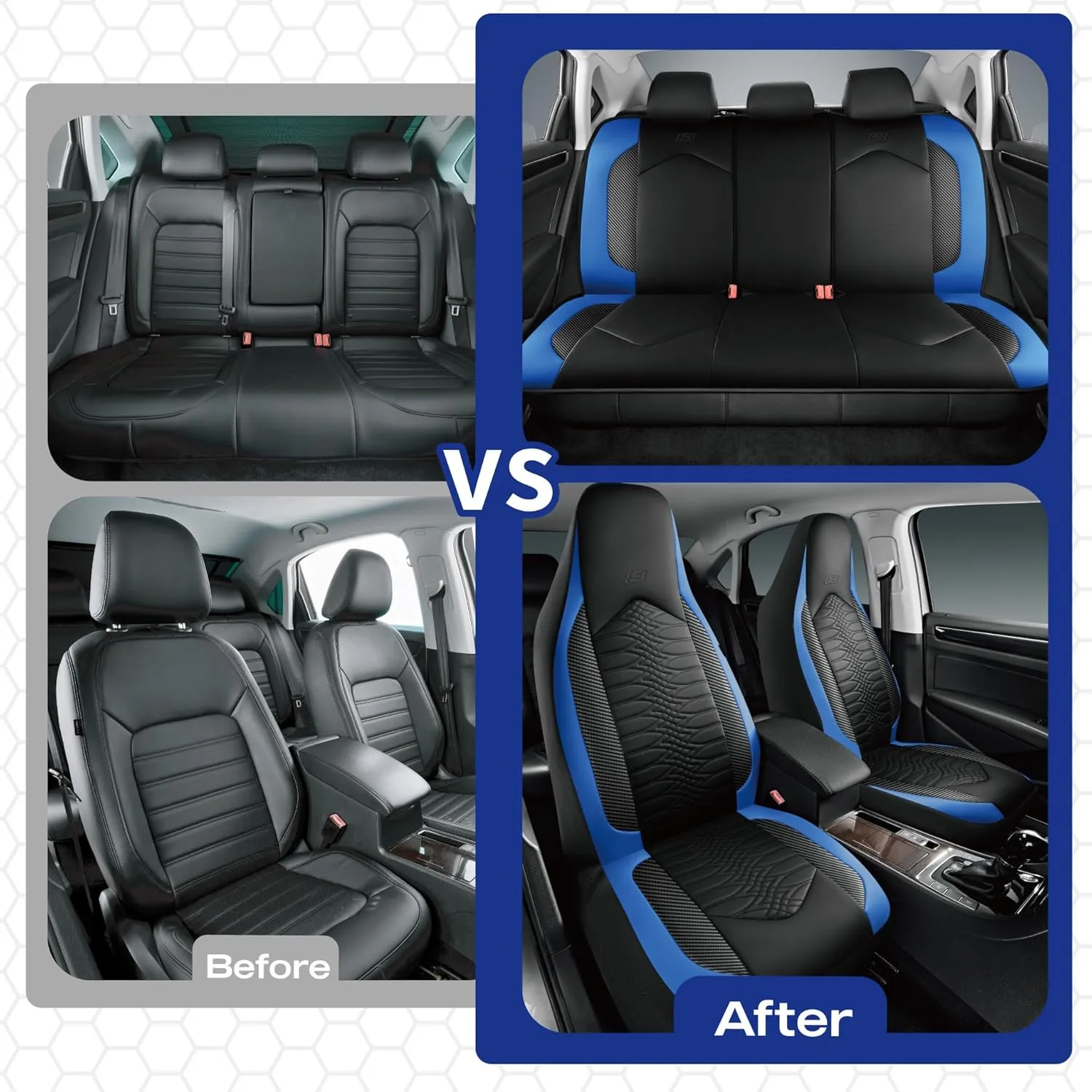 Skechers Memory Foam Car Seat Covers, Leather High Back Seat Covers Quilting Design,Waterproof Sports Car Seat Covers Front Seats,Airbag Compatible, Universal Fit for Most Cars, SUVs,Trucks,Blue