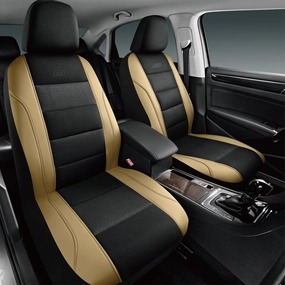 Skechers Aircooled & Memory Foam Car Seat Covers,Premium Leather with EVA Mesh Seat Covers, Front car seat Protector, Airbag Compatible, Automotive Comfort for Most Cars, Vans, Trucks, SUV,Biege