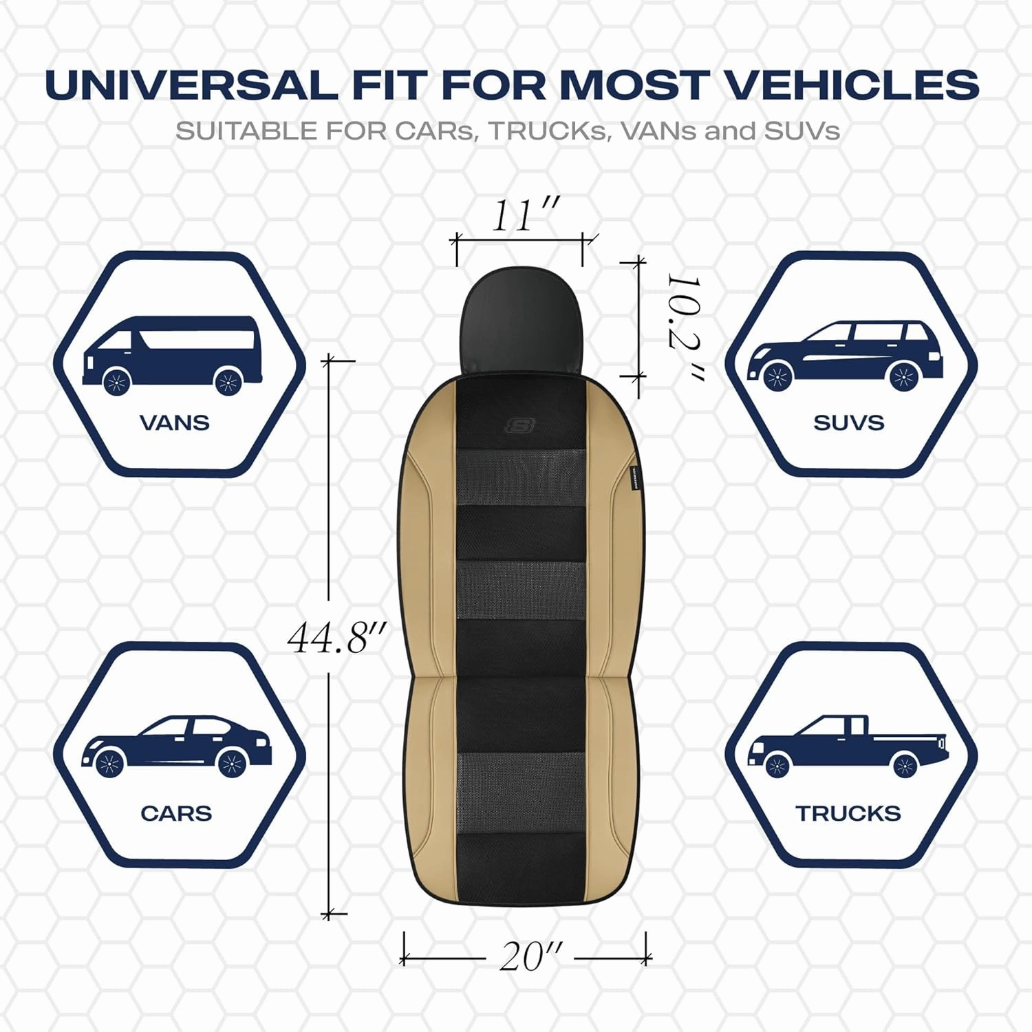 Skechers Aircooled & Memory Foam Car Seat Covers,Premium Leather with EVA Mesh Seat Covers, Front car seat Protector, Airbag Compatible, Automotive Comfort for Most Cars, Vans, Trucks, SUV,Biege