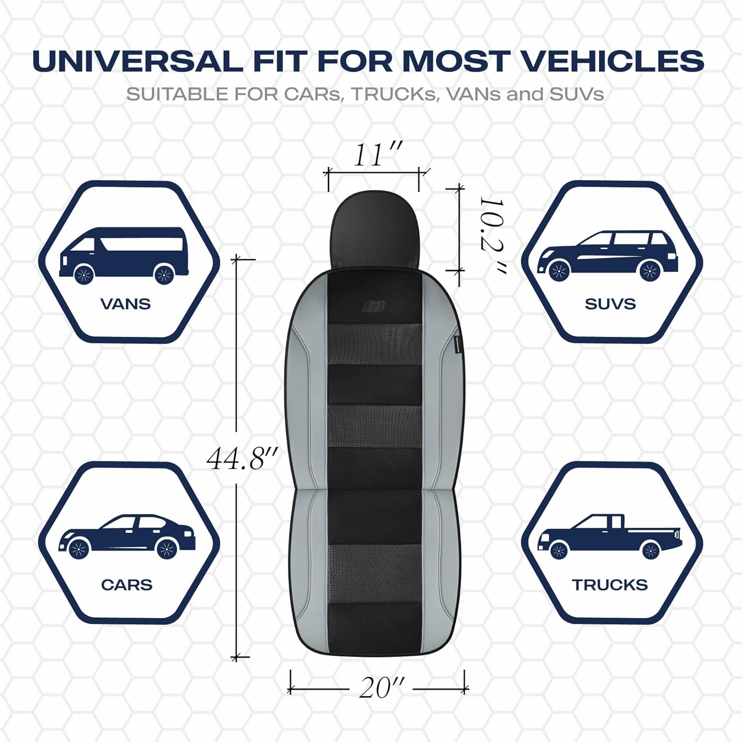 Skechers Aircooled & Memory Foam Car Seat Covers,Premium Leather with EVA Mesh Seat Covers, Front car seat Protector, Airbag Compatible, Automotive Comfort for Most Cars, Vans, Trucks, SUV,Gray