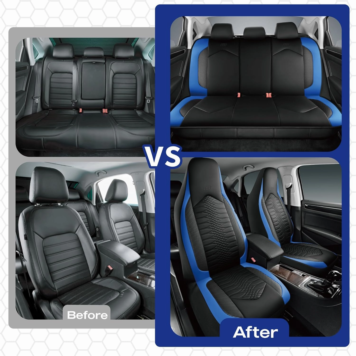 Skechers Memory Foam Car Seat Covers, Leather High Back Seat Covers Quilting Design,Waterproof Sports Car Seat Covers Full Sets,Airbag Compatible, Universal Fit for Most Cars, SUVs,Trucks,Blue