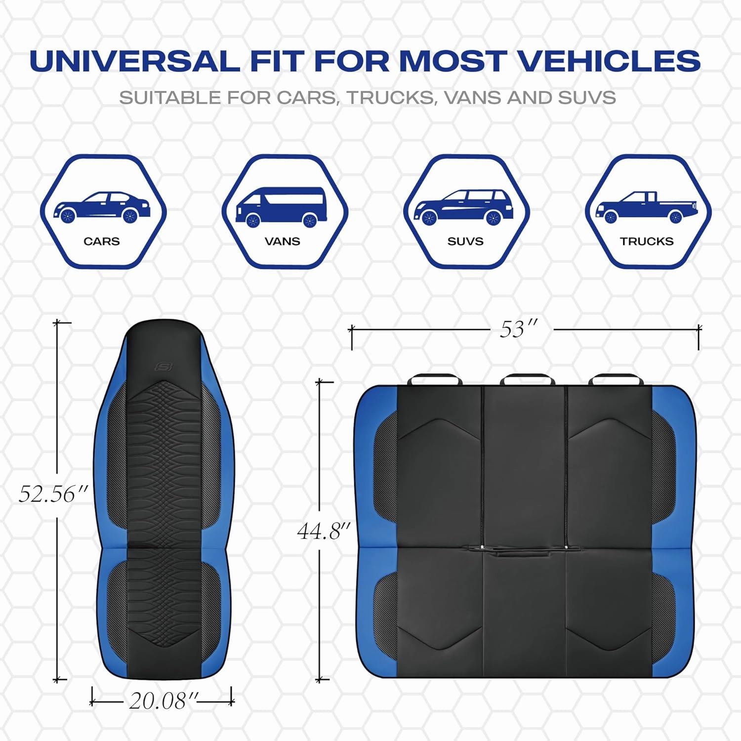 Skechers Memory Foam Car Seat Covers, Leather High Back Seat Covers Quilting Design,Waterproof Sports Car Seat Covers Full Sets,Airbag Compatible, Universal Fit for Most Cars, SUVs,Trucks,Blue
