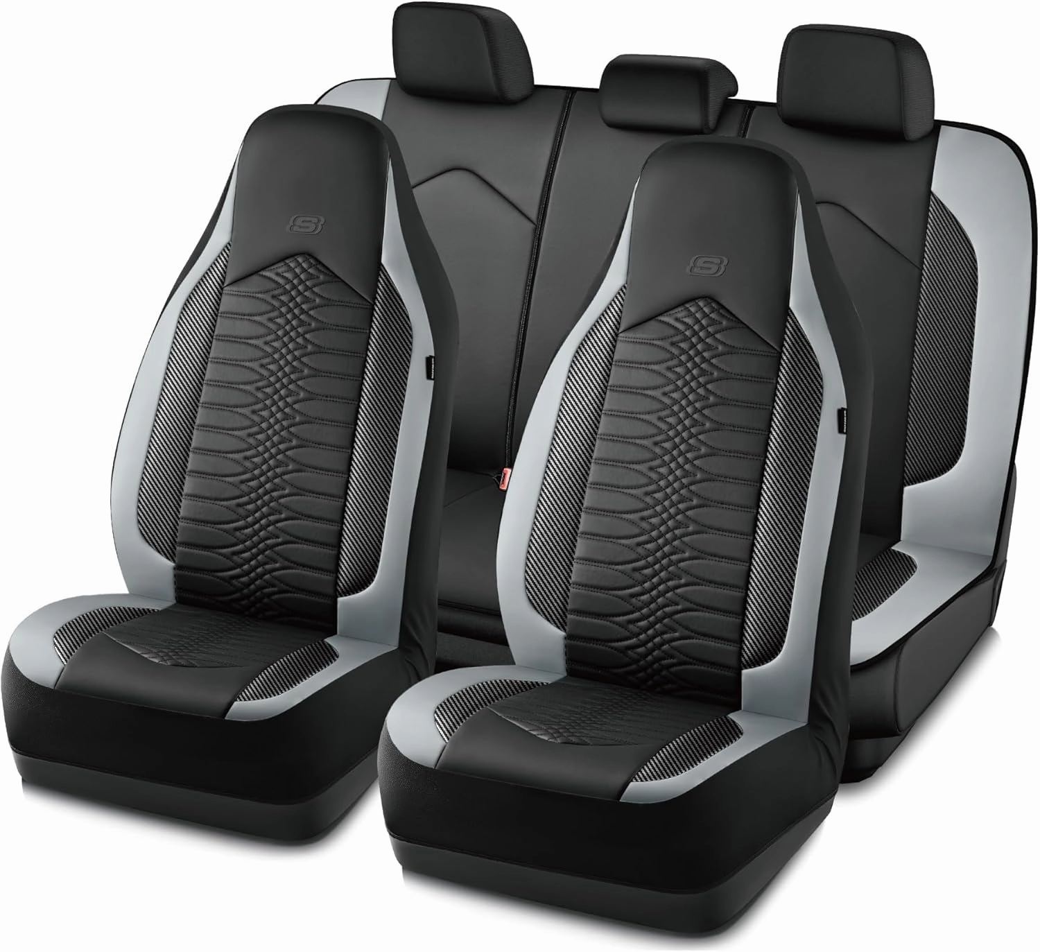 Skechers Memory Foam Car Seat Covers, Leather High Back Seat Covers Quilting Design,Waterproof Sports Car Seat Covers Full Sets,Airbag Compatible, Universal Fit for Most Cars, SUVs,Trucks,Gray