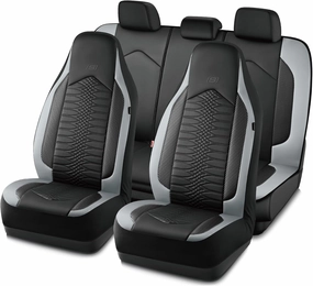 Skechers Memory Foam Car Seat Covers, Leather High Back Seat Covers Quilting Design,Waterproof Sports Car Seat Covers Full Sets,Airbag Compatible, Universal Fit for Most Cars, SUVs,Trucks,Gray