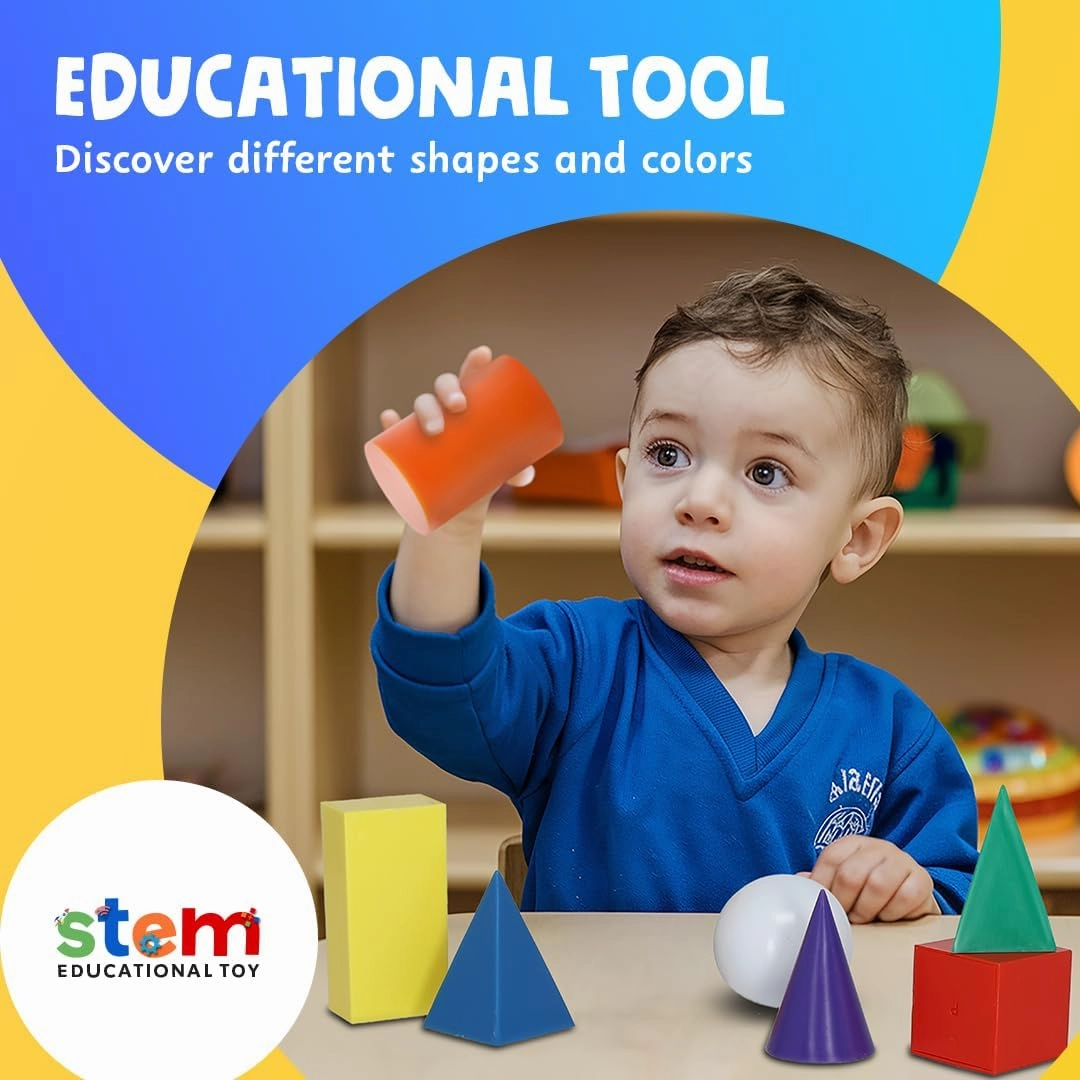 Skoolzy Jumbo 3D Shapes for Teaching 7 pcs - Geometric Shapes - 3D Shapes Manipulatives - Geometric Shapes for Classroom Age 3 