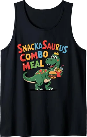 Snackasaurus Combo Meal Funny Dino Cartoon for Foodie Fans Tank Top