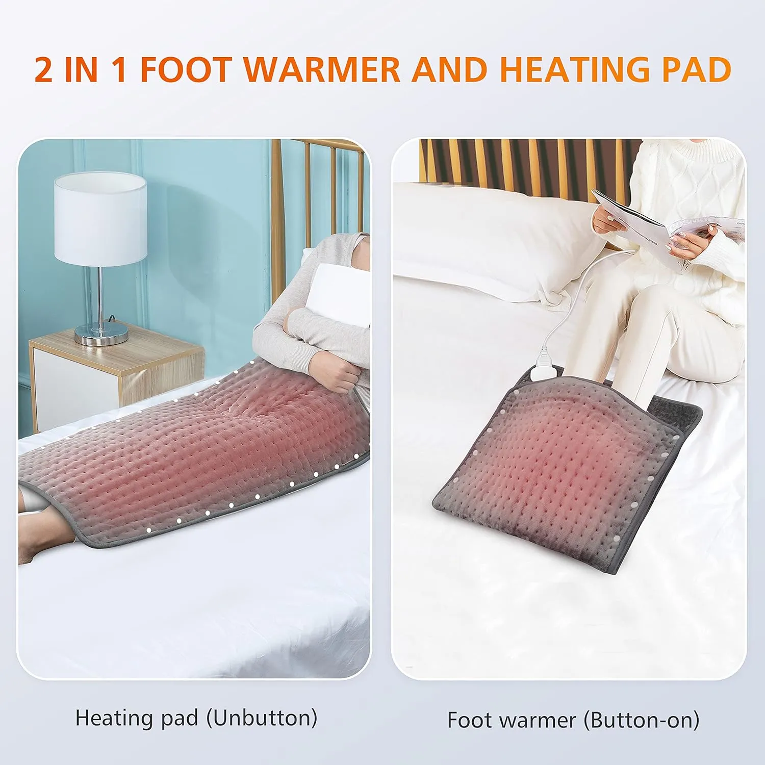 Snailax Heating Pad & Foot Warmer, FSA HSA Eligible with 6 Temperature Settings & Auto Shut Off, 17”x33”, Washable Fast Heated Pads for Back Pain Relief,Abdomen,Feet,Back,Cramp(Grey)