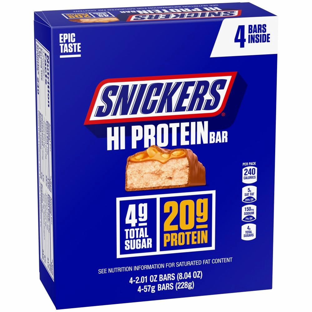 SNICKERS Peanut & Caramel Hi Protein Bar, 8.04 oz, 4 ct Box