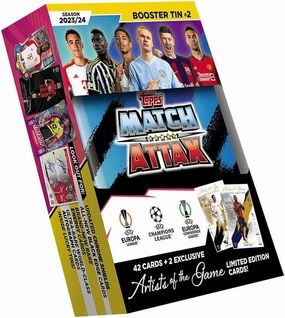 Soccer Trading Cards Topps Champions League Match Attax 2023/24 - Booster Tin 2 - Contains 42 Match Attax Cards Plus 2 Limited Edition Artists of The Game Cards - Booster Tin Champions League Cards