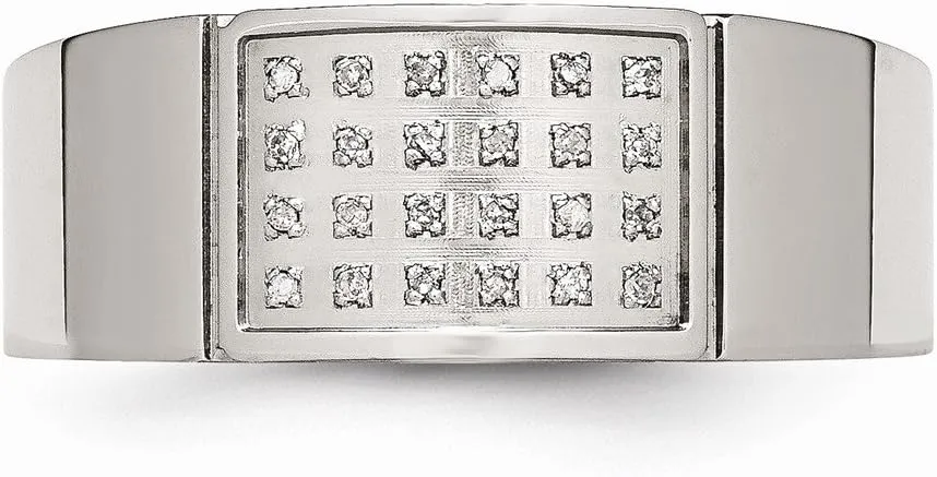 Solid Stainless Steel 1/10ct tw. Diamond Wedding Band Ring