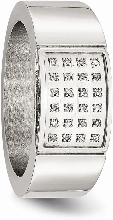 Solid Stainless Steel 1/10ct tw. Diamond Wedding Band Ring
