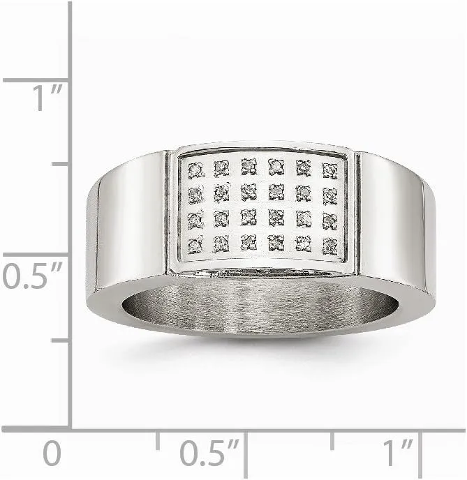 Solid Stainless Steel 1/10ct tw. Diamond Wedding Band Ring