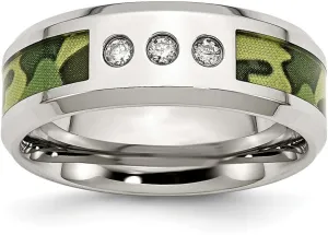 Solid Stainless Steel Camouflage 1/10ct. tw. Diamond 8mm Men's Wedding Band Ring