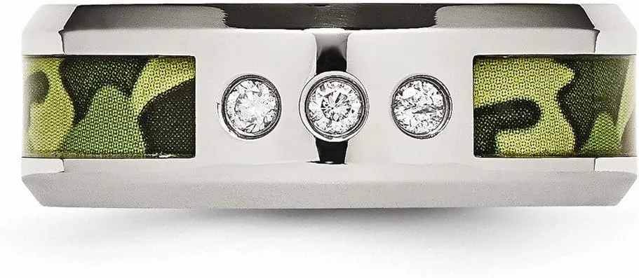 Solid Stainless Steel Camouflage 1/10ct. tw. Diamond 8mm Men's Wedding Band Ring