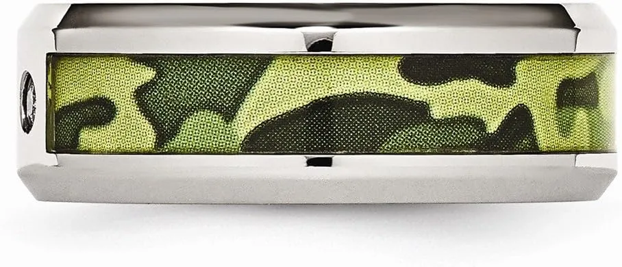 Solid Stainless Steel Camouflage 1/10ct. tw. Diamond 8mm Men's Wedding Band Ring