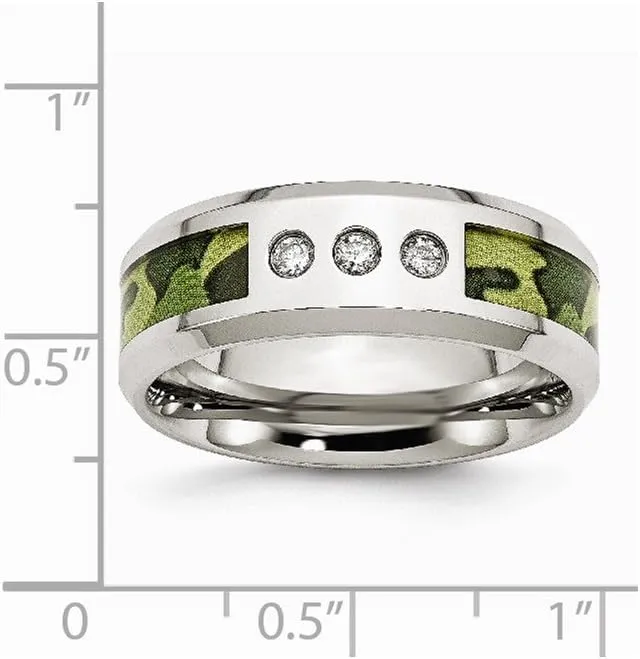 Solid Stainless Steel Camouflage 1/10ct. tw. Diamond 8mm Men's Wedding Band Ring