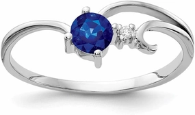Solid 14k White Gold 4mm Sapphire Blue September Gemstone Diamond Engagement Ring (.01 cttw.)