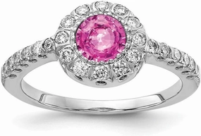 Solid 14k White Gold 5mm Pink Sapphire Diamond Engagement Ring (.36 cttw.)