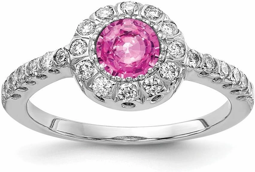 Solid 14k White Gold 5mm Pink Sapphire Diamond Engagement Ring (.36 cttw.)