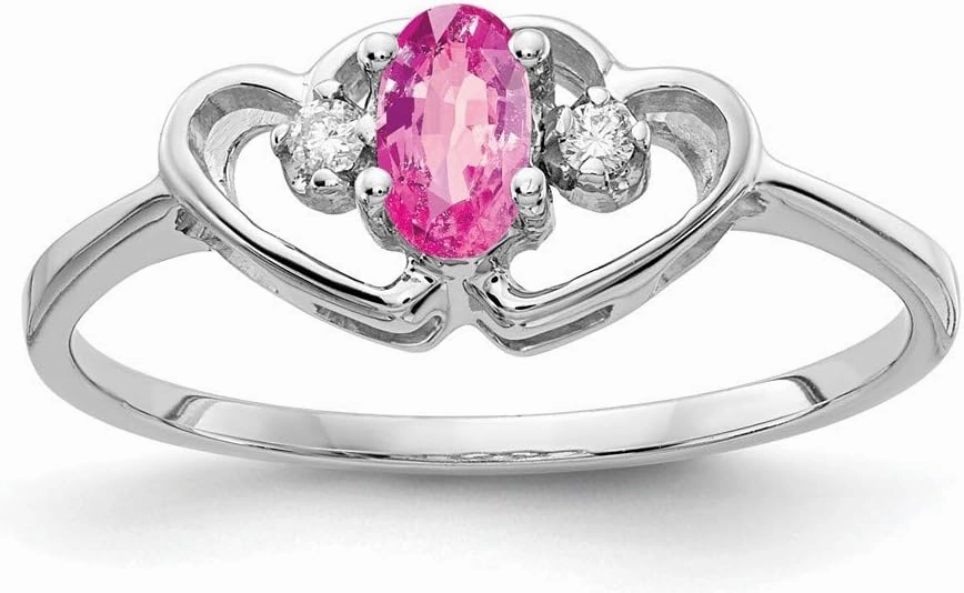 Solid 14k White Gold 5x3mm Oval Pink Sapphire VS Diamond Engagement Ring (.03 cttw.)