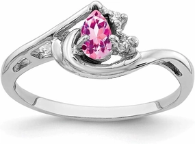 Solid 14k White Gold 5x3mm Pear Pink Sapphire Diamond Engagement Ring (.016 cttw.)